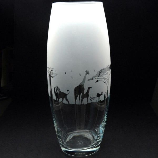 Glyptic Glass Art Safari Glass Botanica Vase - Hand Etched / Engraved Gift