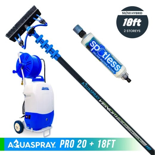 Equip2clean Aquaspray® Venom 50/50 Hybrid Water-Fed Pole & Spray Tank Pack | 18ft–30ft - Aquaspray Pro 20L Tank - 18ft