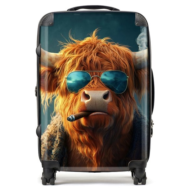 Warren Reed Highland Cow With Glasses Suitcase