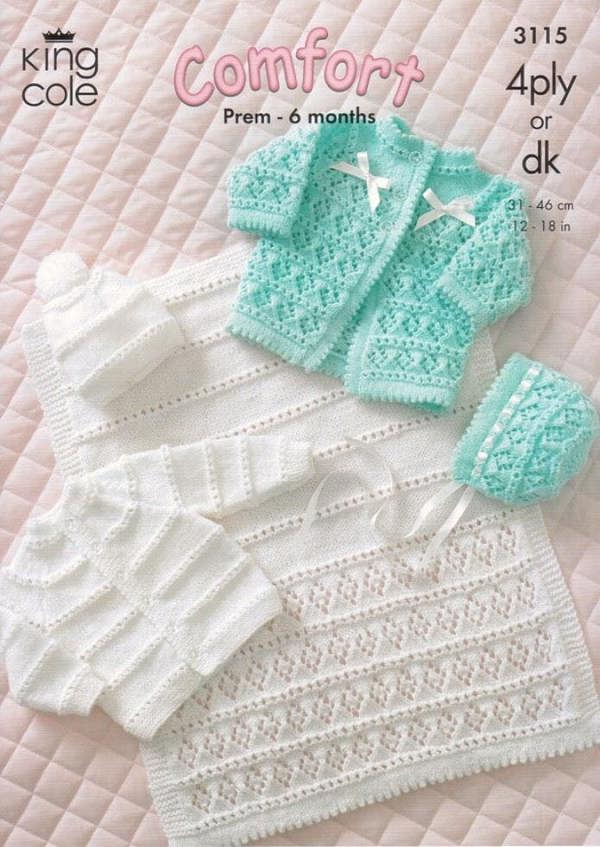 King Cole Comfort Knitting Pattern 3115, Coats, Headwear, Cardigans for Baby, Premature - 6 Months - Advanced