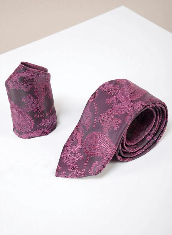 MARC DARCY Paisley Tie & Pocket Square Set - Berry