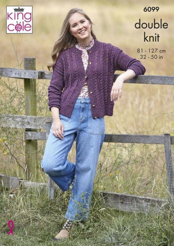 King Cole Homespun DK Knitting Pattern 6099, Sweaters, Cardigans for Women, 32 - 50 Inches