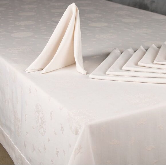 Cotton and Olive Pixie Tablecloth and Napkin Set - Stone