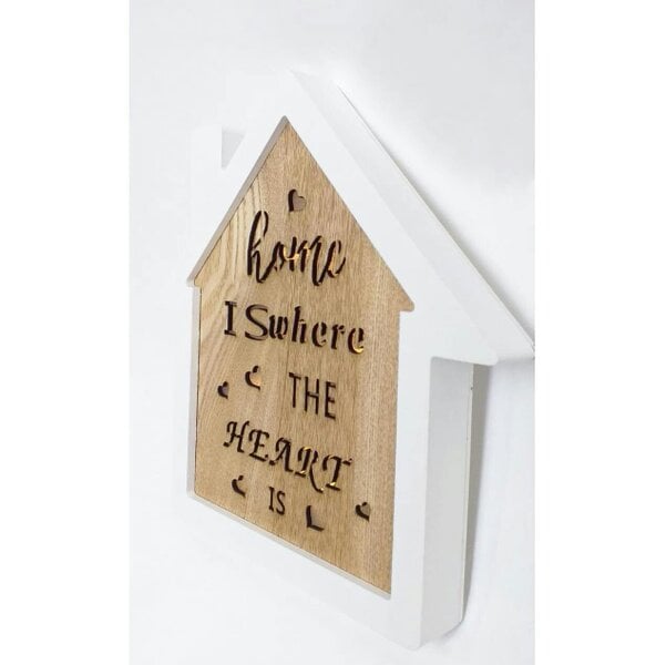 Shatchi 25cm Wooden LED Light Up Table Frame Heart Plaque in White and Brown for Home Decor