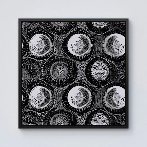 Warren Reed Black White Moon and Sun Framed Canvas