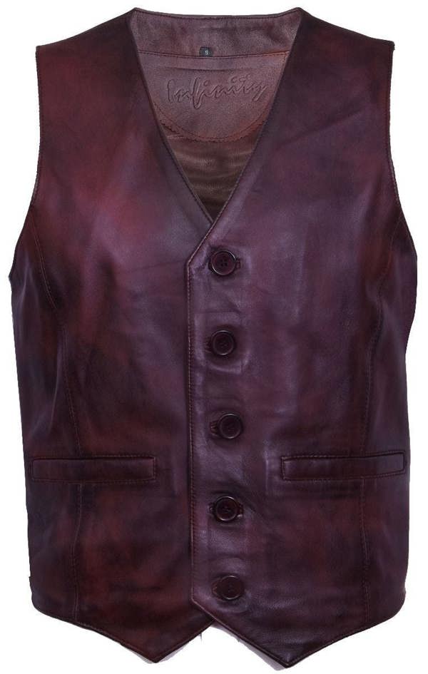 Infinity Leather Mens Leather Waistcoat Formal Traditional Gilet Vest