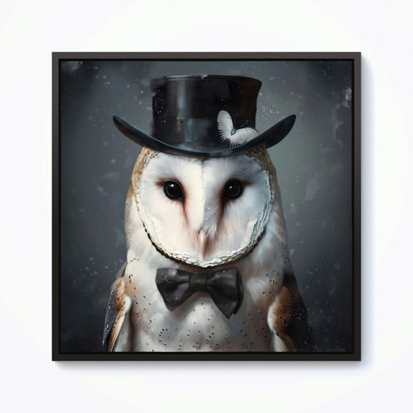 Warren Reed Owl In A Top Hat Framed Canvas