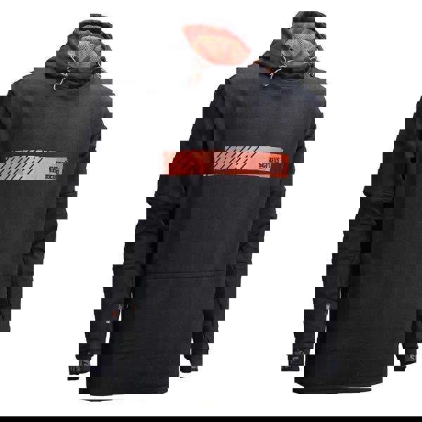 Scruffs Tech Mens Winter Warm Hooded Hoodie Sweat Shirt Jumper, black fleece-lined hoodie with red interior, adjustable drawstrings, and functional pockets.