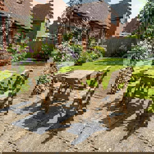 Arbor Garden Solutions Victoria Picnic Table and Benches Set With Backrest - Rustic Finish