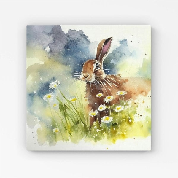 Warren Reed Hare And Daisies Watercolour Canvas