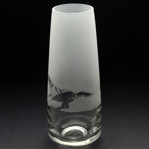 Glyptic Glass Art Galloping Horse Glass Bud Vase - Hand Etched/Engraved Gift