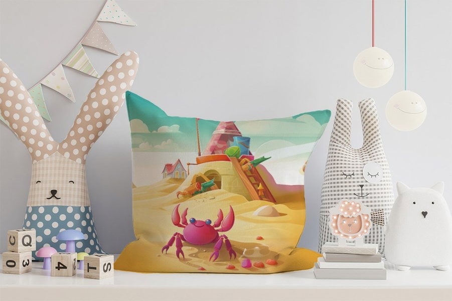 Warren Reed Pink Crab On A Beach Holiday Cushions