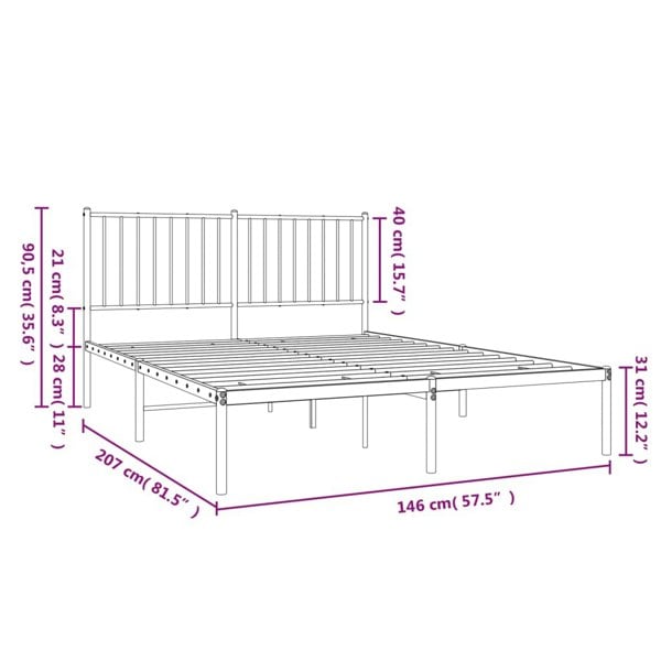 Berkfield Metal Bed Frame with Headboard White 140x200 cm