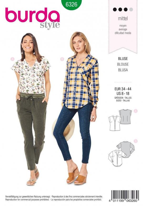 Burda Sewing Pattern 6326 Tops For Women, 8 to 18 - Intermediate