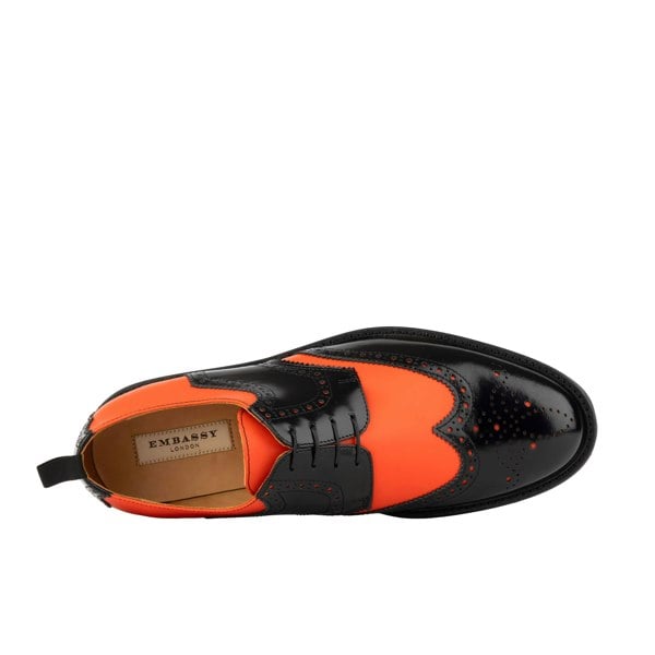 Embassy London The Nightfall - Orange & Black - Mens Leather Brogue Shoe