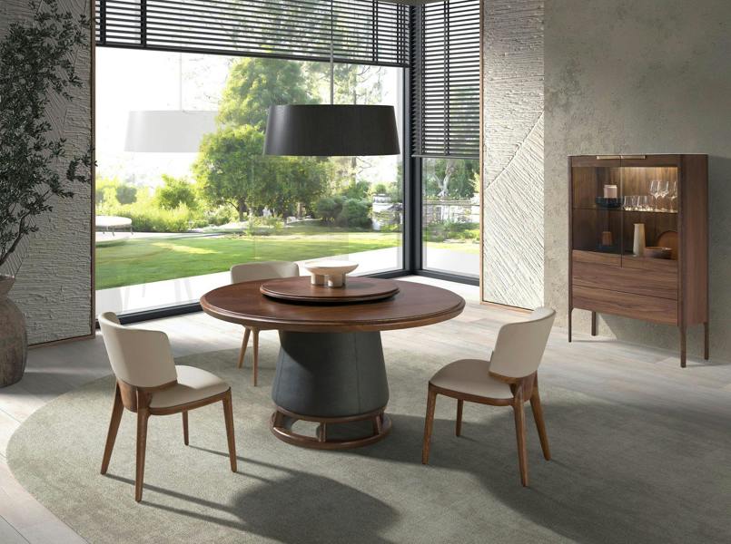 Angel Cerdá Walnut High Sideboard With Imitation Marble Glass Top and Interior Lighting 3075