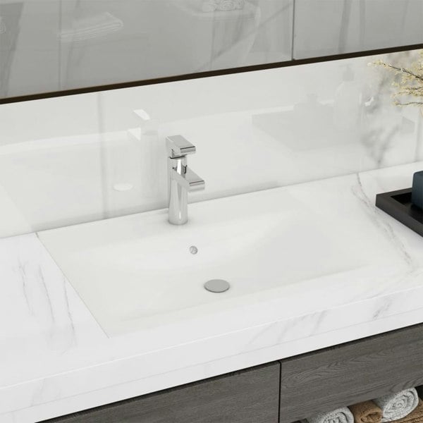 Berkfield Rectangular Ceramic Basin Sink White with Faucet Hole 60x46 cm