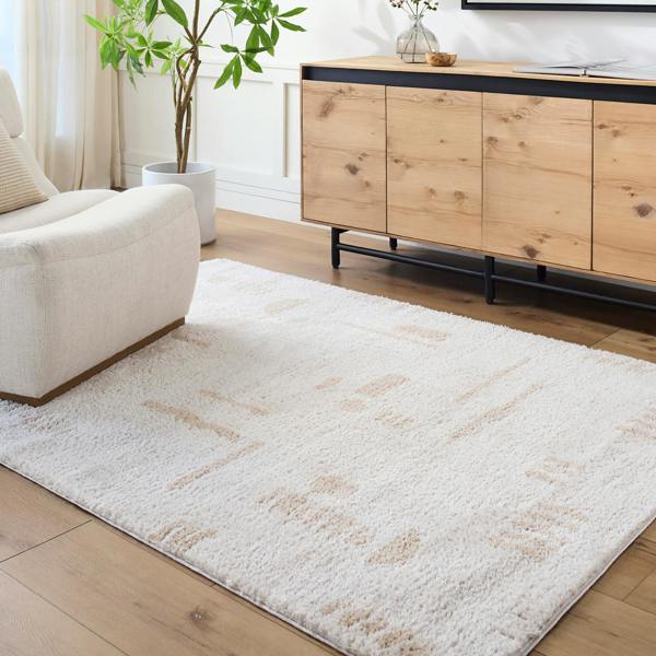 Livabliss Fossay Shag-Washable Beige Modern High Pile Rug