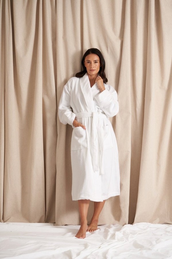 Bamboo Towelling Robe in Cloud WhiteHomeware