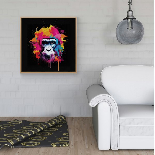 Warren Reed Multi Coloured Monkey Face Framed Canvas