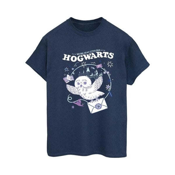 Harry Potter Womens Owl Letter From Hogwarts Cotton Boyfriend T-Shirt - Navy Blue