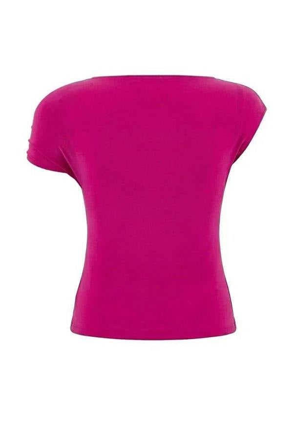 WOVCOR Fitted Asymmetrical Neckline Blouse with Accessory Detail Knit