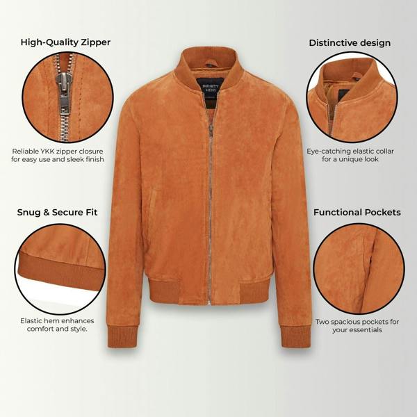 Infinity Leather Mens Soft Goat Suede MA-1 Varsity Bomber Jacket  - Dalian