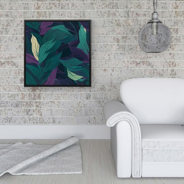 Warren Reed Green Purple Tropical Leaves Framed Canvas