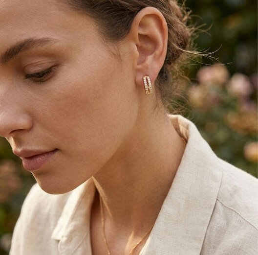 The Colourful Aura Gold Split Band Crystal Huggie Hoop Earrings | 1cm Brass Hoops