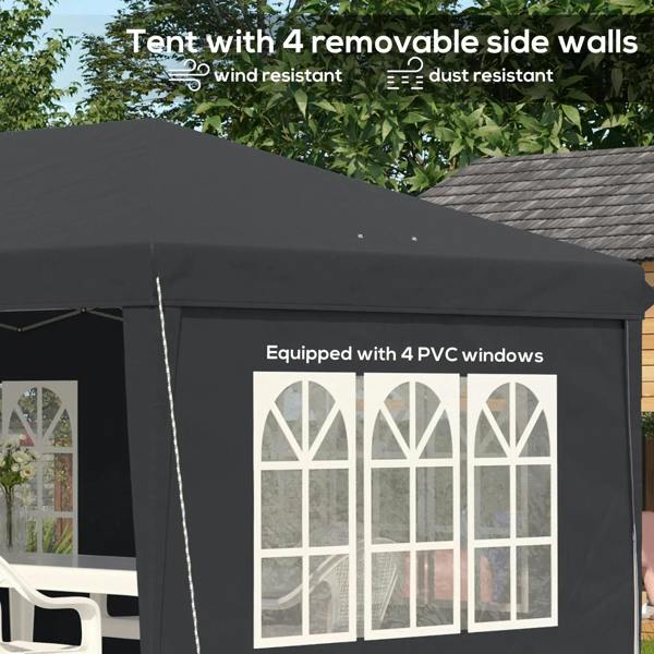 3 x 6m Pop-Up Gazebo, with Removable Walls - Black