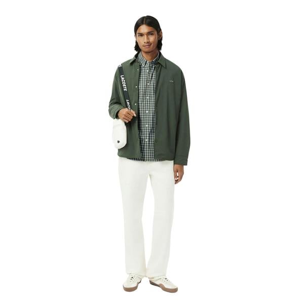 Lacoste Mens Plaid Poplin Regular Shirt - Khaki Green - 