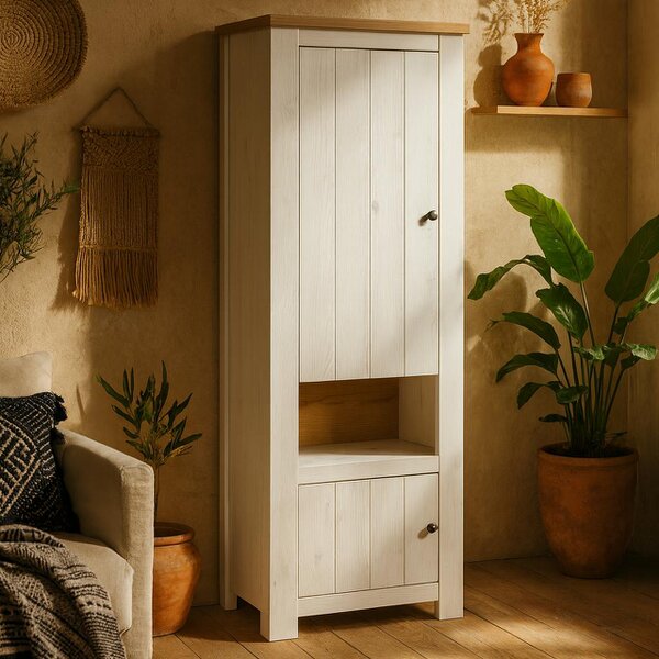 Wyld Haus Tipsyfern White and Natural Oak Wood 2 Door Cabinet