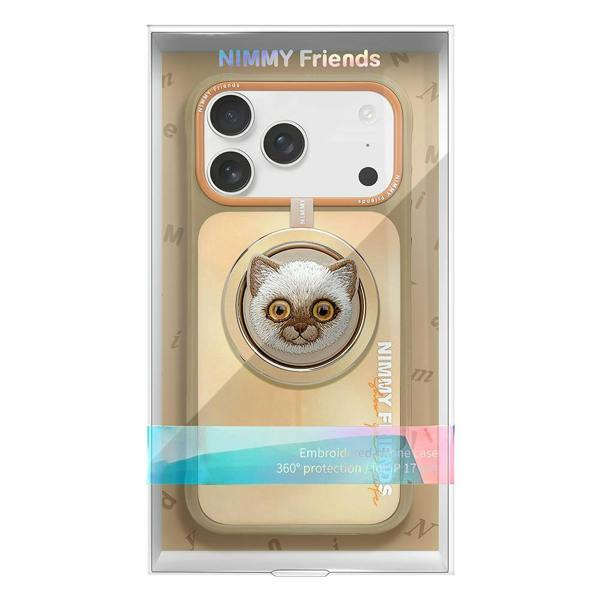 Nimmy Friends Nimmy Big Eye Cute Pet Siamese Cat Face Case with Detachable MagSafe Grip for iPhone 17 Pro 6.3" Brown Orange