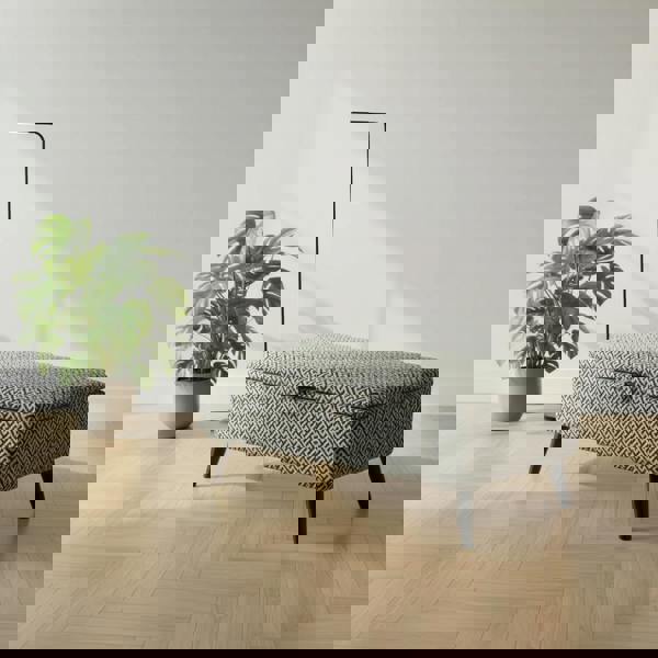 Window bay seat storage ottoman in embossed pattern fabric for UK homes