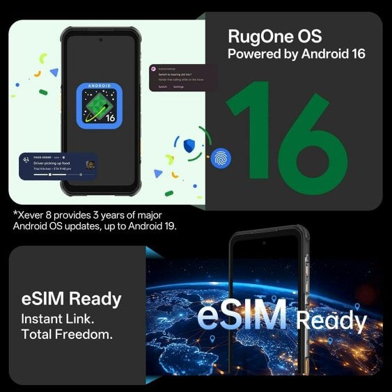 RugOne Xever 8 16GB 256GB/2TB Rugged Black Android Smartphone