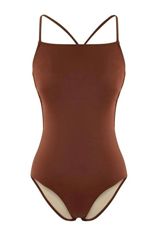 WOVCOR Backless Square Neck Covered Hipster Swimsuit
