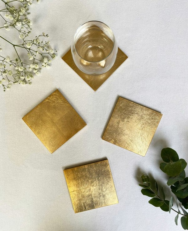 POSH TRADING COMPANY Silver Leaf Coaster - Gold