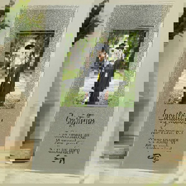 Personalised Memento Company Personalised Heart & Swirl 4x4 Glitter Glass Photo Frame