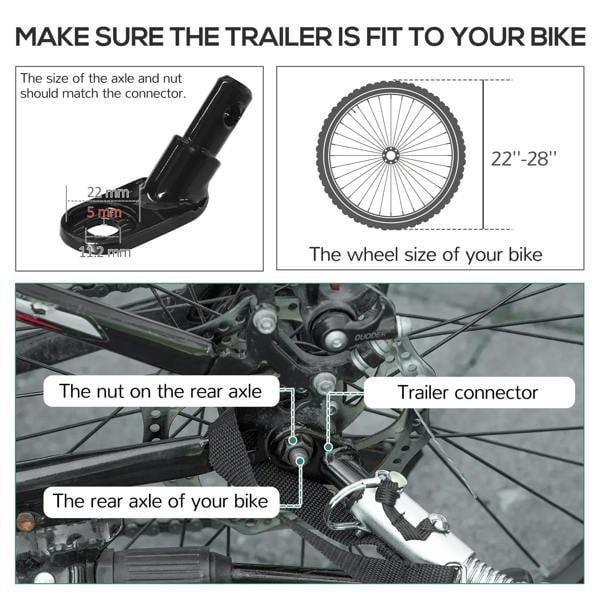 Bicycle trailer hitch connector and axle nut area for bike attachment
