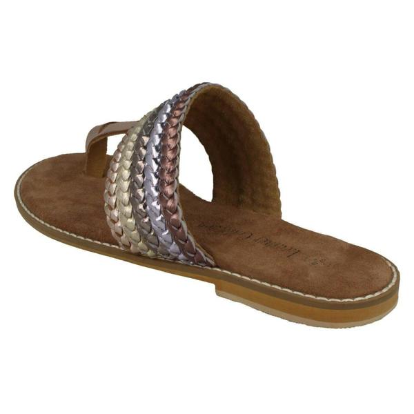 Leather Collection Ladies Leather Collection Metallic Toe Loop Sandals F00273