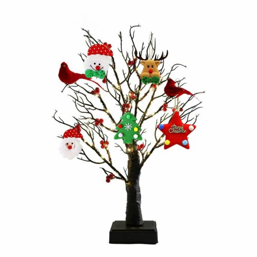 smartbies 60 LED Pre-Lit Birch Twig Tree with Birds & 10 Piece Christmas Pendant Set