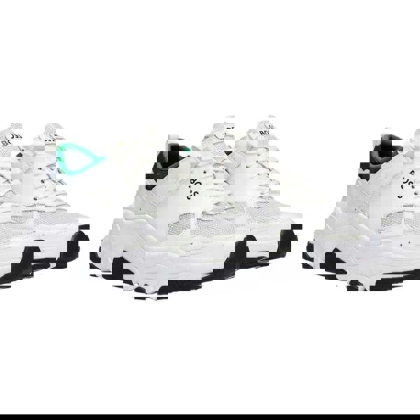 Hugo Boss Mens Asher Leather Running Trainers - White/Green - 