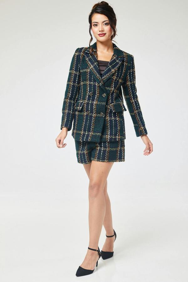 LuvForever Green Check Tweed Short Pant Suit