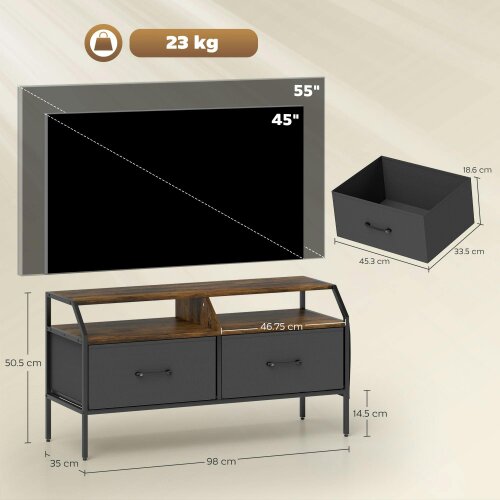 Wyld Haus Avamira Small 98cm Black and Brown TV Stand With Foldable Drawers for TV's up to 55 Inches