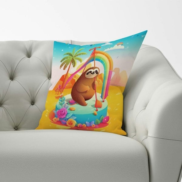 Warren Reed Sloth On A Beach Holiday Cushions