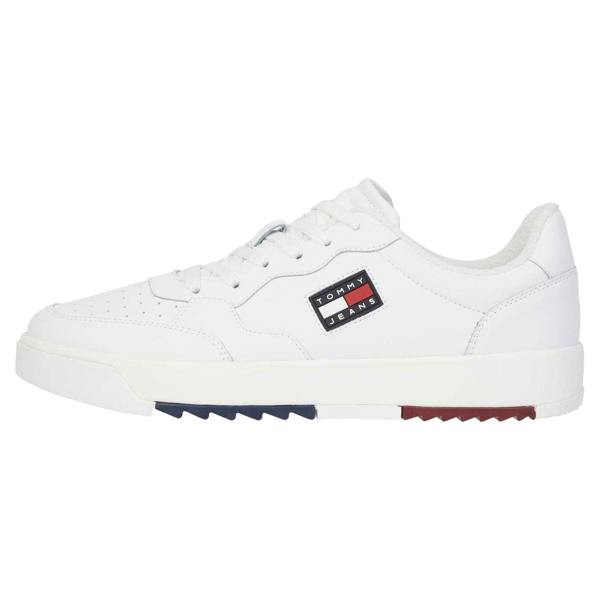 Tommy Jeans Mens Leather Basketball Trainers - White - 