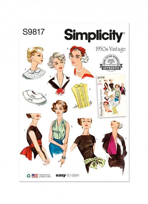 Simplicity Sewing Pattern 9817, Headwear, Accessories, Vintage Style for Women, OS (One Size) - Easy