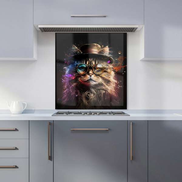 Warren Reed - Designer Siberian Cat With Glasses Splashart Kitchen Splashback