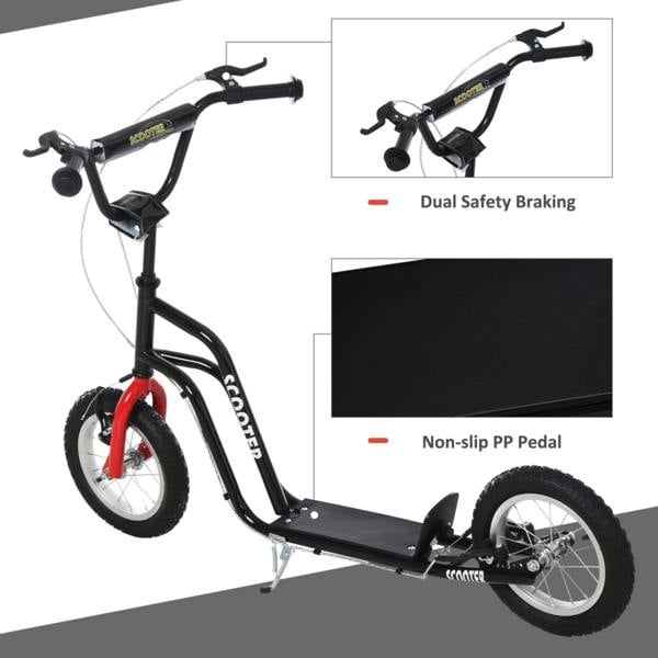 Dyzi Kids Kick Scooter Adjustable 75-80cm Handlebar Inflatable Wheels Black