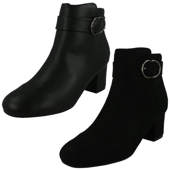 Spot On Ladies Spot On Block Heel Wide Fit Ankle Boot with Buckle and Inside Zip F51247